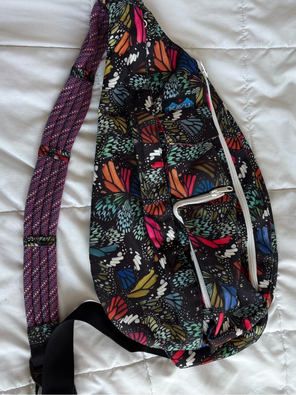 KAVU Rope Sling Bag Butterfly Print Crossbody Sling Backpack Multicolor Black